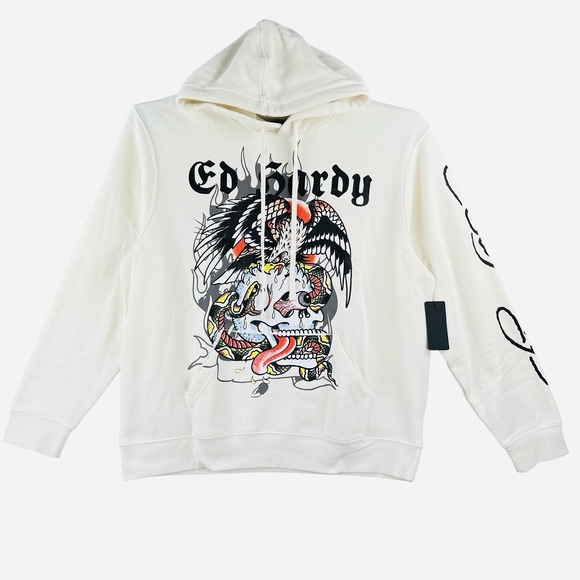 Ed Hardy Other - NWT Ed Hardy Men's Battle Skull Ivory Hoodie Sweatshirt Size XL Pullover